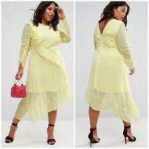 NWT ASOS CURVE Ruffle Front Midi Tea Dress